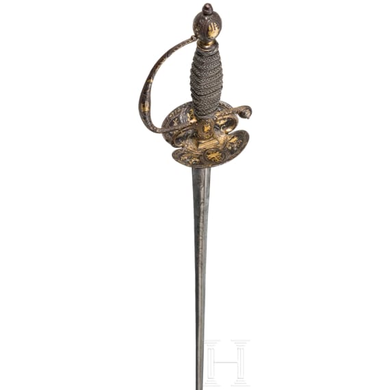 A fine French small-sword with gold and silver damascened hilt, circa 1730