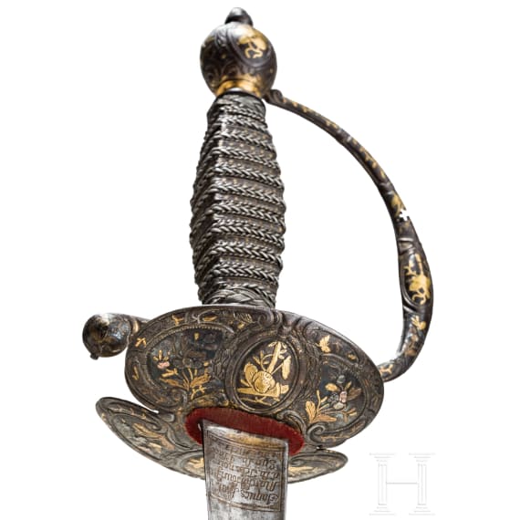 A fine French small-sword with gold and silver damascened hilt, circa 1730