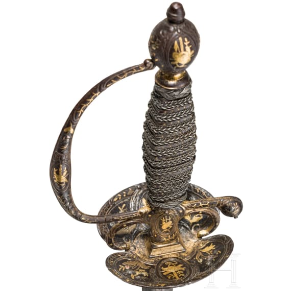 A fine French small-sword with gold and silver damascened hilt, circa 1730