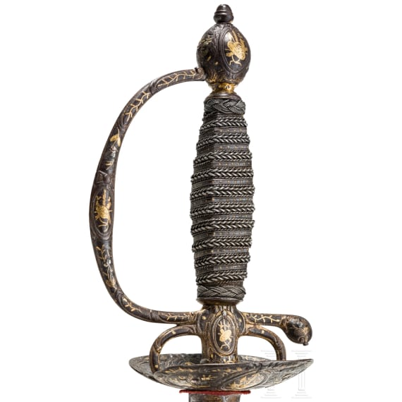 A fine French small-sword with gold and silver damascened hilt, circa 1730