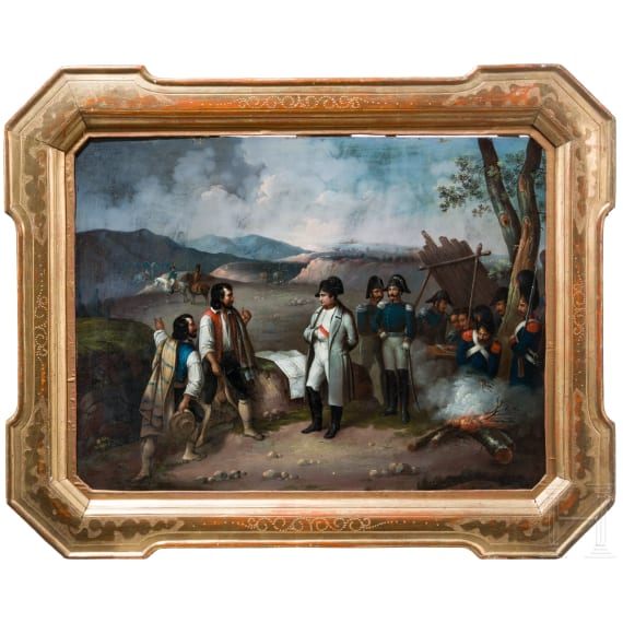 Napoleon mit Gener&auml;len im Feldlager, wohl am Abend vor der Schlacht von Somosierra im November 1808