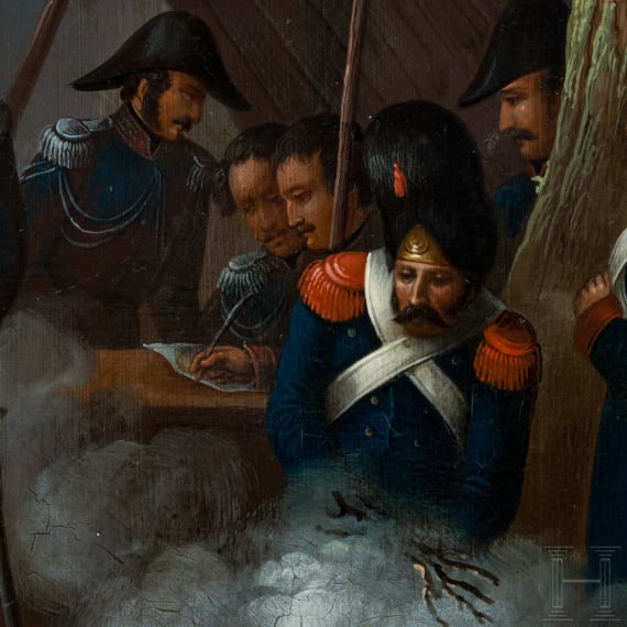 Napoleon mit Gener&auml;len im Feldlager, wohl am Abend vor der Schlacht von Somosierra im November 1808