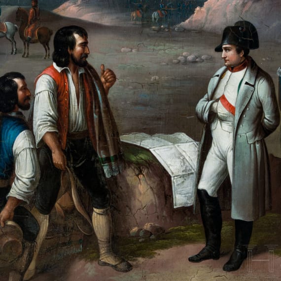 Napoleon mit Gener&auml;len im Feldlager, wohl am Abend vor der Schlacht von Somosierra im November 1808