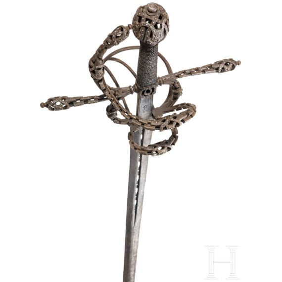 A ceremonial rapier with finely chased chain hilt in the German style of 1575 by Anton Konrad of Dresden, circa 1920/25