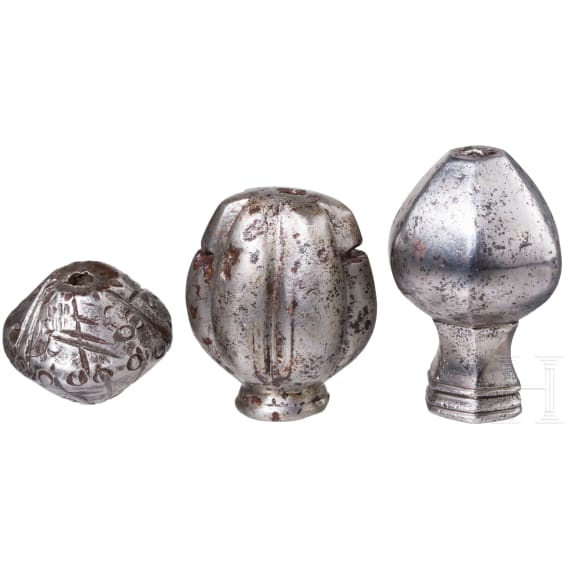 Three sword pommels, German, circa 1600