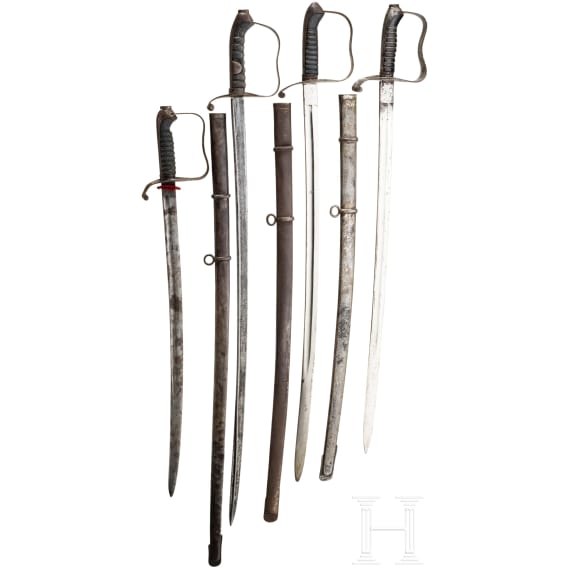 Vier S&auml;bel M 1861 f&uuml;r Offiziere der Infanterie