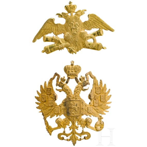 Zwei vergoldete Doppeladler-Auflagen Ausf&uuml;hrung f&uuml;r russische Offiziere