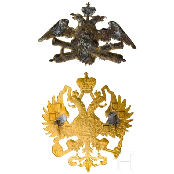 Zwei vergoldete Doppeladler-Auflagen Ausf&uuml;hrung f&uuml;r russische Offiziere