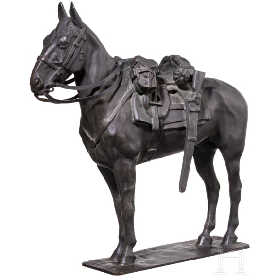A bronze figure of a military horse, circa 1900