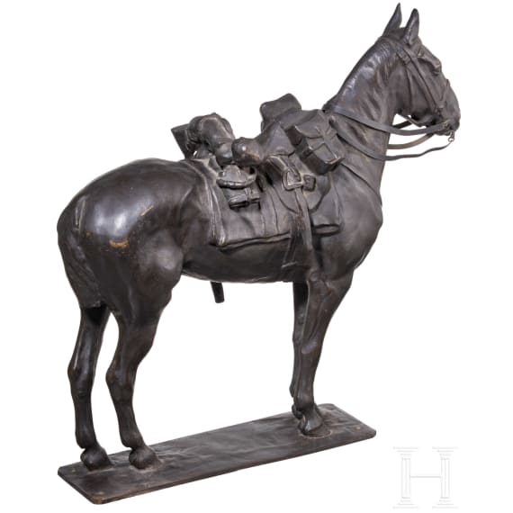A bronze figure of a military horse, circa 1900
