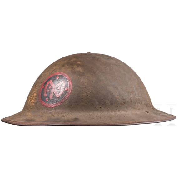 A steel helmet M 17 "Brodie" of a veteran from the27th Infantry Division, "New York Division"