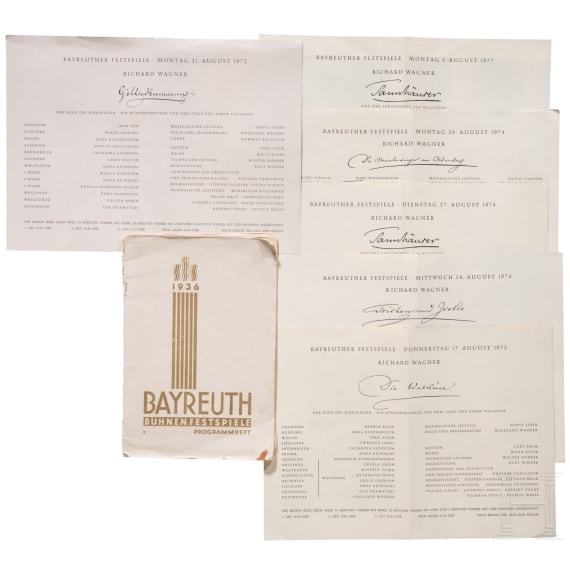 Umfangreiche Gruppe von Erinnerungsst&uuml;cken an die Richard Wagner-Festspiele der 1960/70er Jahre mit neun Autographen von Winifred Wagner