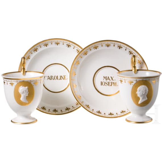 Maximilian I Joseph and Caroline of Bavaria &ndash; a pair of bisque portrait cups in the style of Johann Peter Melchior, Porzellanmanufaktur Nymphenburg, circa 1810