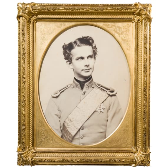 Crown Prince Ludwig of Bavaria (1845&ndash;1886) &ndash; a life-sized portrait photograph in ornate frame, circa 1864