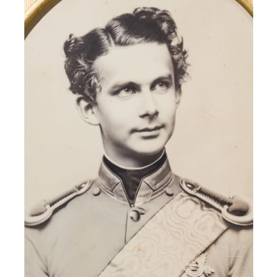 Crown Prince Ludwig of Bavaria (1845&ndash;1886) &ndash; a life-sized portrait photograph in ornate frame, circa 1864