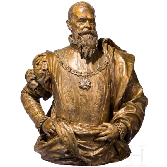 Prince Regent Luitpold of Bavaria - a life-size bozzetto for a bust in the costume of the Order of Saint Hubert, Heinrich Maria Wader&eacute;, dated 1896