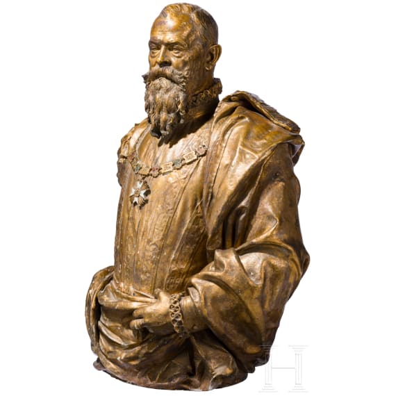 Prince Regent Luitpold of Bavaria - a life-size bozzetto for a bust in the costume of the Order of Saint Hubert, Heinrich Maria Wader&eacute;, dated 1896
