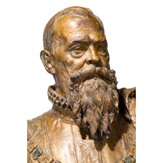 Prince Regent Luitpold of Bavaria - a life-size bozzetto for a bust in the costume of the Order of Saint Hubert, Heinrich Maria Wader&eacute;, dated 1896