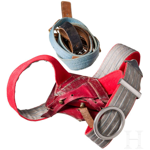 A cartouche box M 1873, a bandolier and a sabre belt for cavalry officers