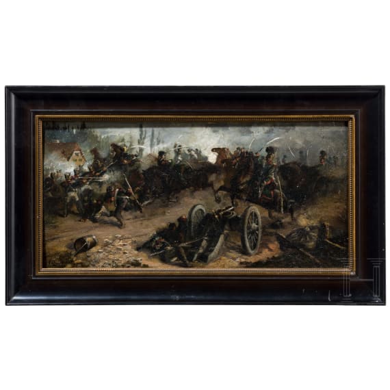 A painting of a battle involving Bavarian cavalry, 19th century