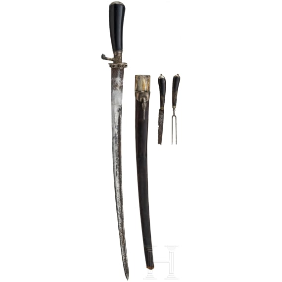 A German silver-mounted hunting hanger, dated 1757