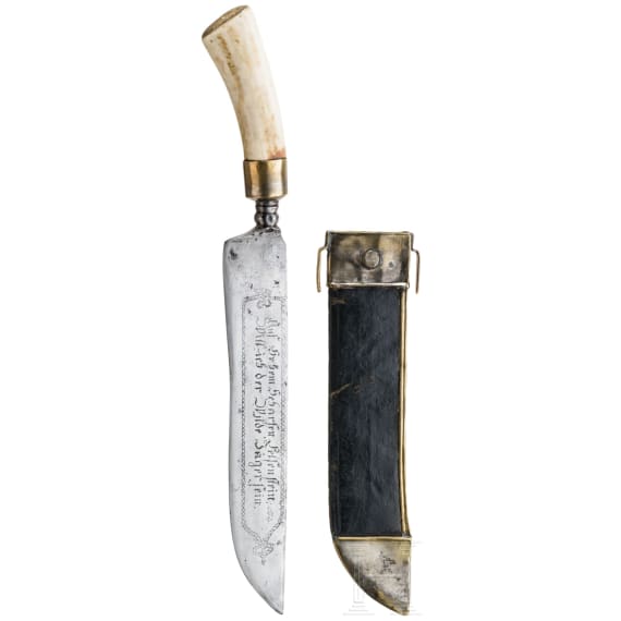 A German hunting knife with etched blade, 19th century