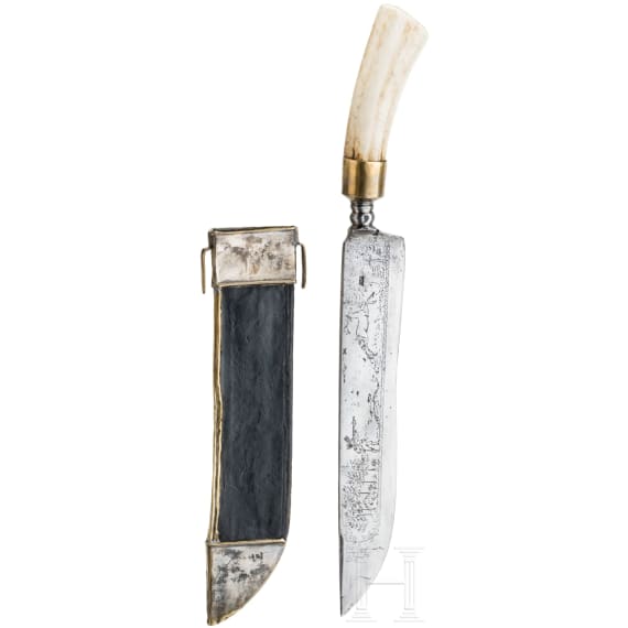 A German hunting knife with etched blade, 19th century