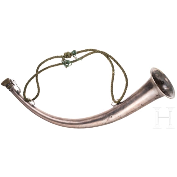 A German silver hunting horn, circa 1800