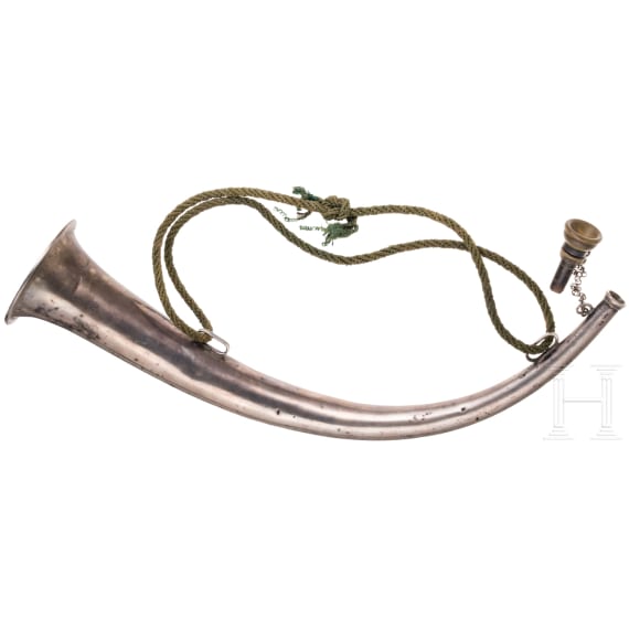 A German silver hunting horn, circa 1800