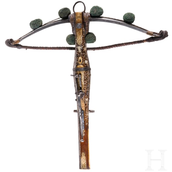 A richly decorated German crossbow, historicism, in the style of circa 1600
