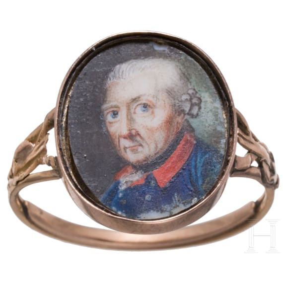 King Frederick II of Prussia - a gold portrait ring after the painting by Anton Graff, 1781
