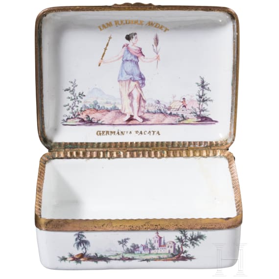 A rare snuffbox commemorating the Peace of Hubertusburg on 15 February 1763
