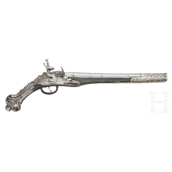 A pair of silver-mounted Balkan Turkish flintlock pistols, circa 1830