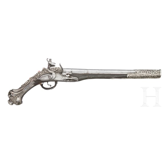 A pair of silver-mounted Balkan Turkish flintlock pistols, circa 1830