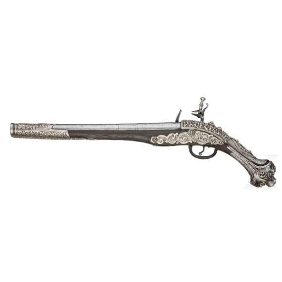 A pair of silver-mounted Balkan Turkish flintlock pistols, circa 1830