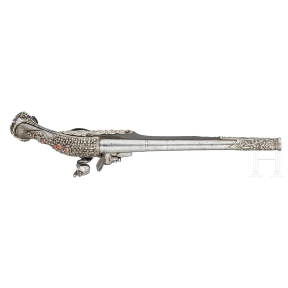 A pair of silver-mounted Balkan Turkish flintlock pistols, circa 1830