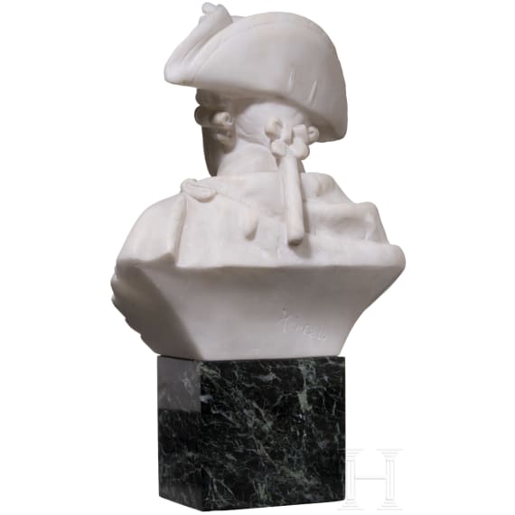 Frederick the Great - a white marble bust on a dark marble base