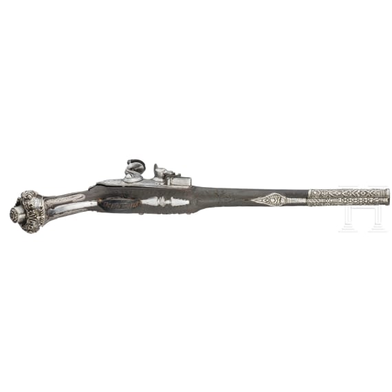 A pair of silver-mounted Balkan Turkish flintlock pistols, circa 1830