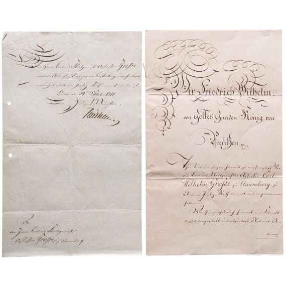 King Friedrich Wilhelm II of Prussia (1770 - 1840) - a signed promotion document for Carl Wilhelm Grosse of Naumburg, dated 1817