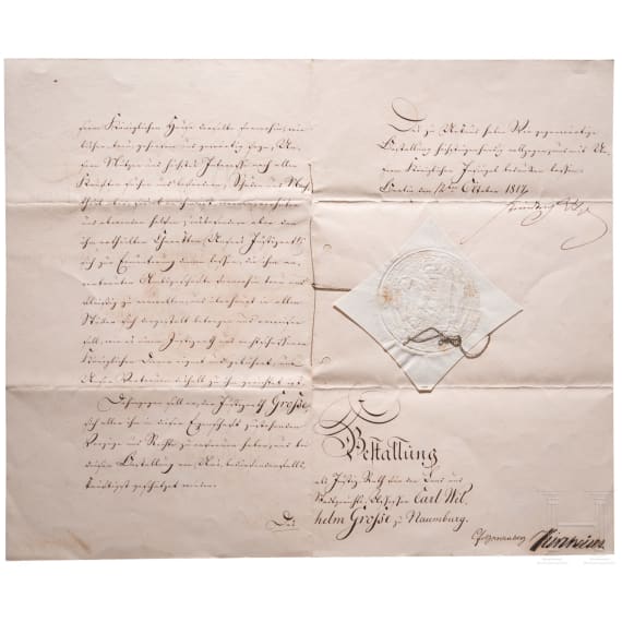 King Friedrich Wilhelm II of Prussia (1770 - 1840) - a signed promotion document for Carl Wilhelm Grosse of Naumburg, dated 1817