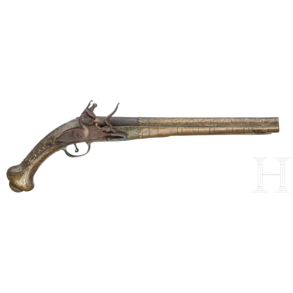 An Ottoman brass-mounted flintlock pistol, first half of the 19th century