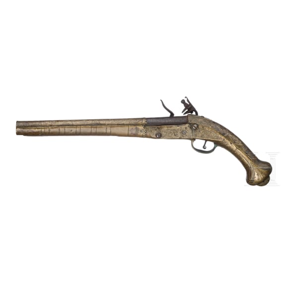 An Ottoman brass-mounted flintlock pistol, first half of the 19th century