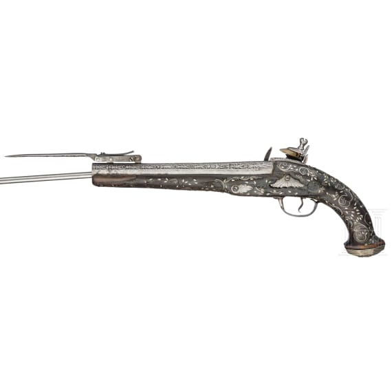 An Ottoman percussion pistol with bayonet, circa 1850