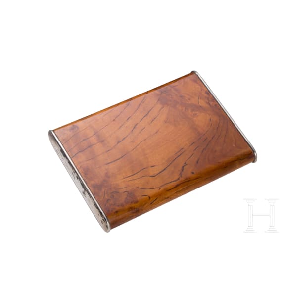 Kaiser Wilhelm II &ndash; a gold and silver-mounted presentation cigarette case of bird's eye maple
