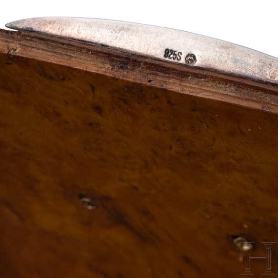Kaiser Wilhelm II &ndash; a gold and silver-mounted presentation cigarette case of bird's eye maple