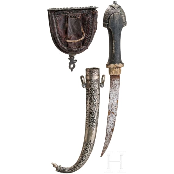 A yemenite matchlock rifle with cartridge pouch and Khoumya, 19th and 20th century
