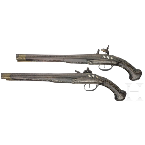 A pair of North African miquelet flintlock pistols, circa 1800