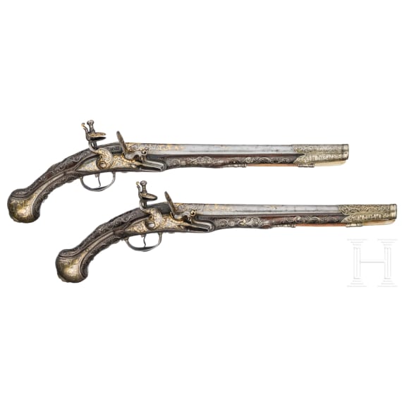 A distinguished pair of Ottoman flintlock pistols, possibly Tunisian, circa 1800-1820
