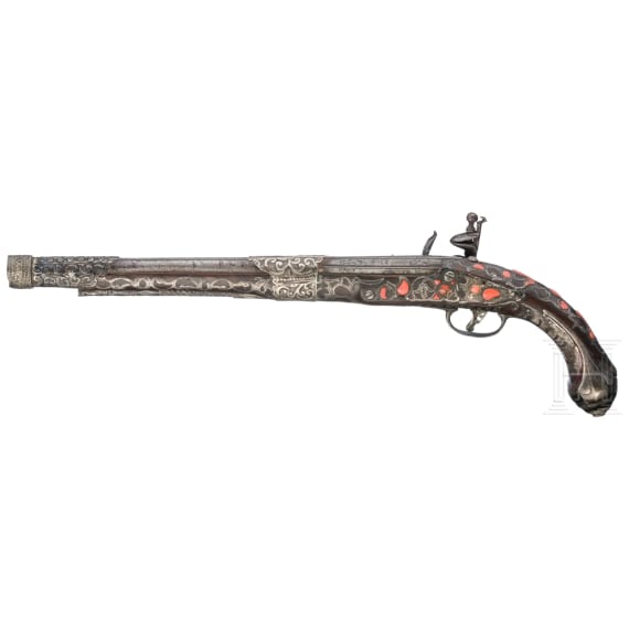 A flintlock pistol with coral inlays, Algeria, circa 1830