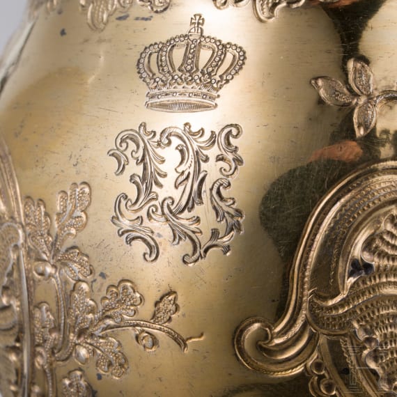 Kaiser Wilhelm II, a small gilt silver chalice set with gold coins commemorating the Year of the Three Emperors, Wagner & Sohn in Berlin, 1888